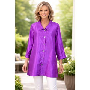Caroline Rose Swing Tunic Size 3X Button Front 3/4 Sleeves Purple Lagenlook